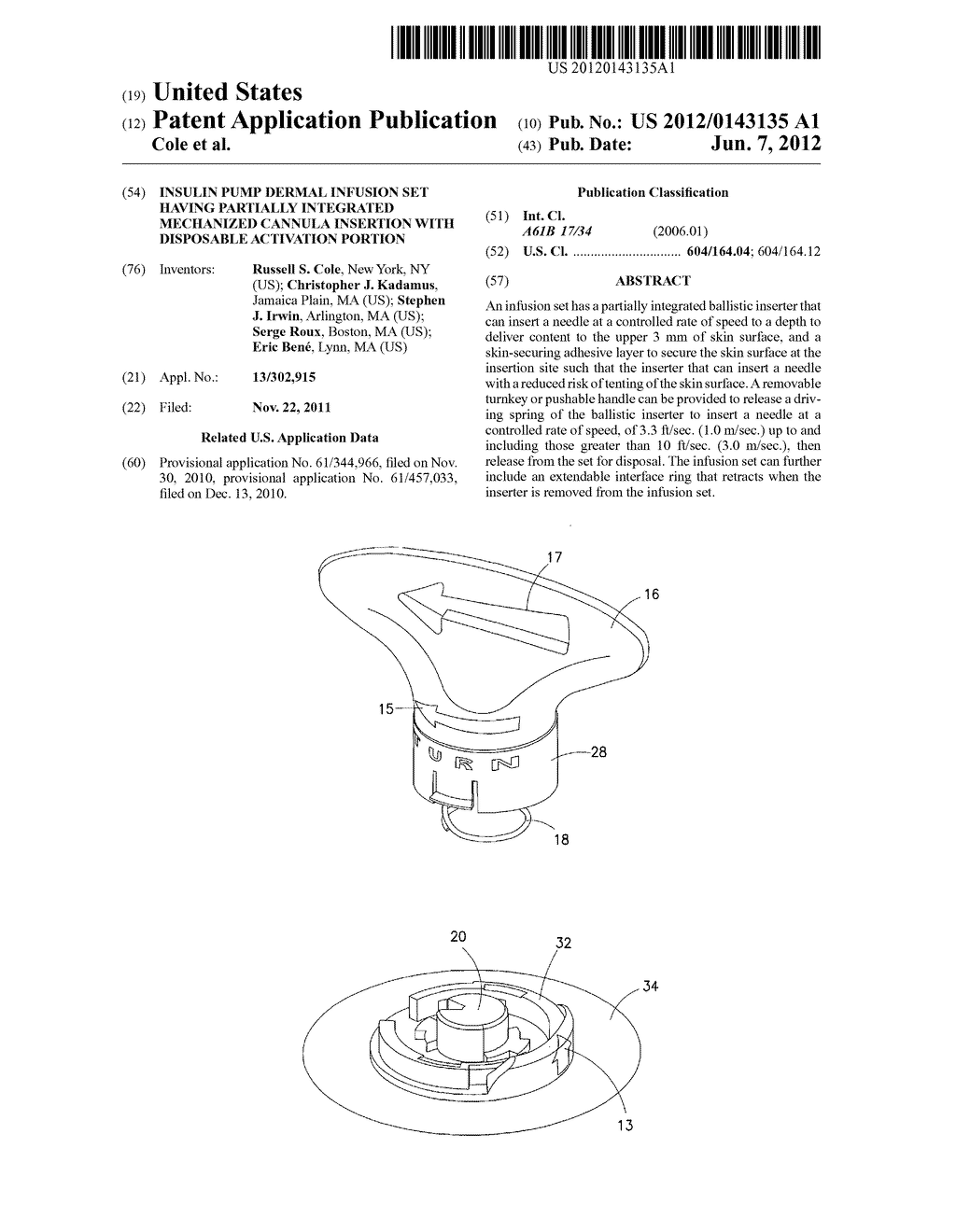 Insulin Pump Dermal Infusion Set Having Partially Integrated Mechanized     Cannula Insertion With Disposable Activation Portion - diagram, schematic, and image 01