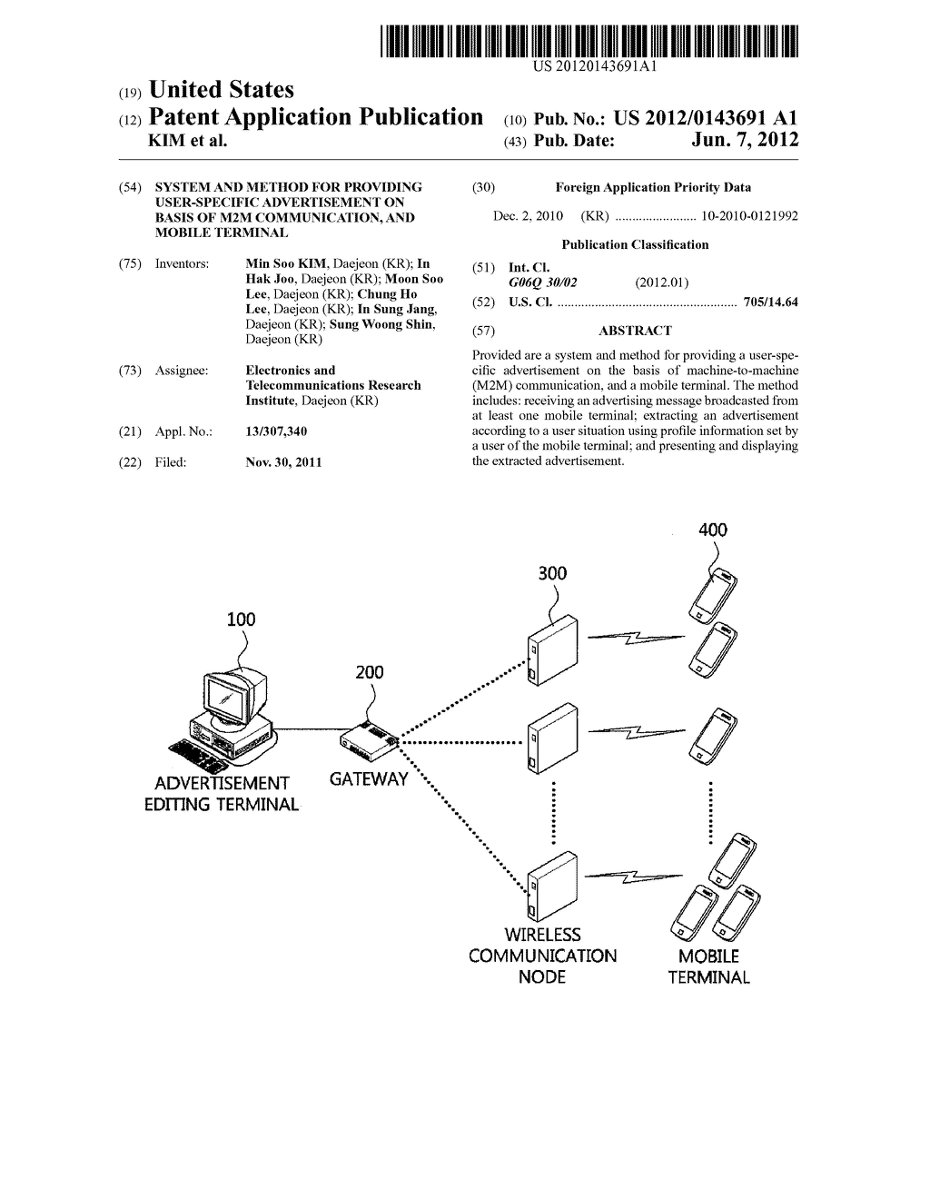 SYSTEM AND METHOD FOR PROVIDING USER-SPECIFIC ADVERTISEMENT ON BASIS OF     M2M COMMUNICATION, AND MOBILE TERMINAL - diagram, schematic, and image 01