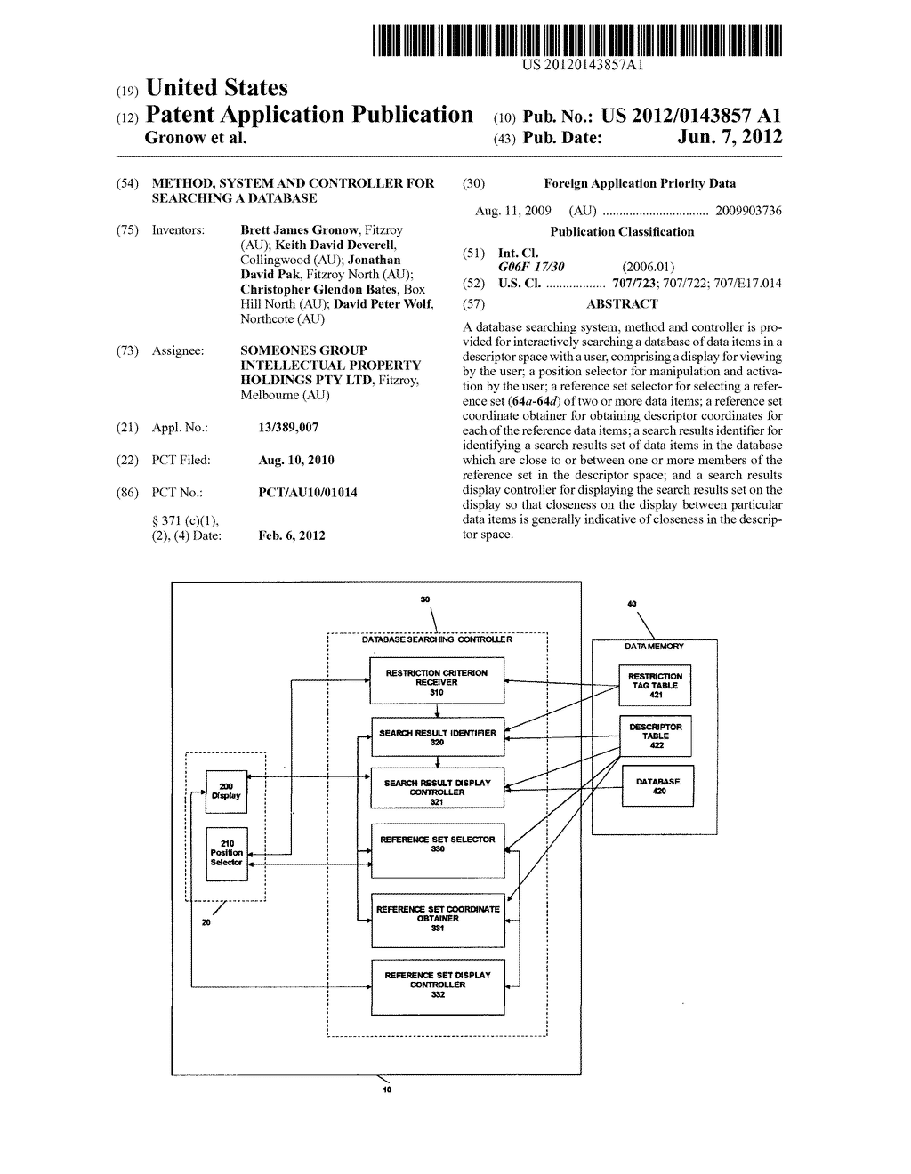METHOD, SYSTEM AND CONTROLLER FOR SEARCHING A DATABASE - diagram, schematic, and image 01