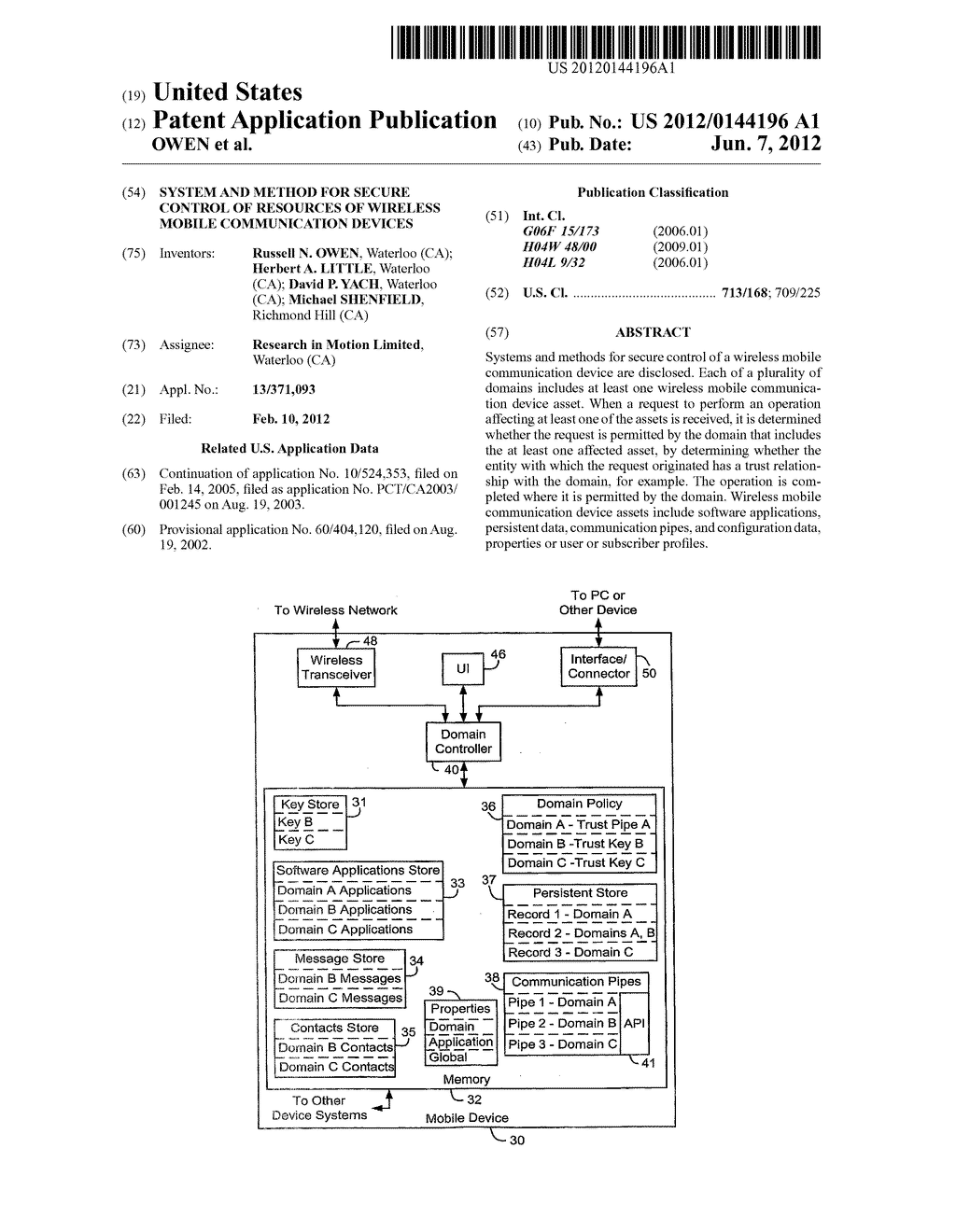 System and Method for Secure Control of Resources of Wireless Mobile     Communication Devices - diagram, schematic, and image 01