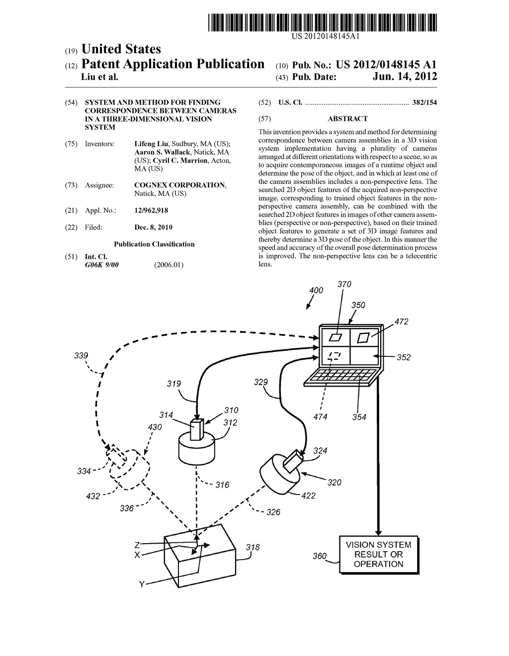 SYSTEM AND METHOD FOR FINDING CORRESPONDENCE BETWEEN CAMERAS IN A     THREE-DIMENSIONAL VISION SYSTEM - diagram, schematic, and image 01