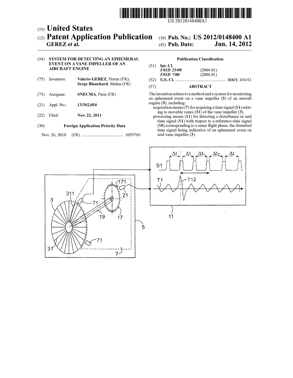 SYSTEM FOR DETECTING AN EPHEMERAL EVENT ON A VANE IMPELLER OF AN AIRCRAFT     ENGINE - diagram, schematic, and image 01