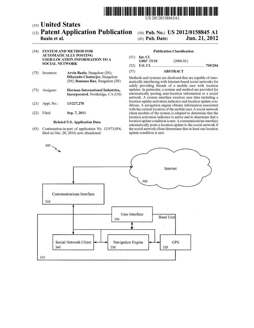 SYSTEM AND METHOD FOR AUTOMATICALLY POSTING USER-LOCATION INFORMATION TO A     SOCIAL NETWORK - diagram, schematic, and image 01