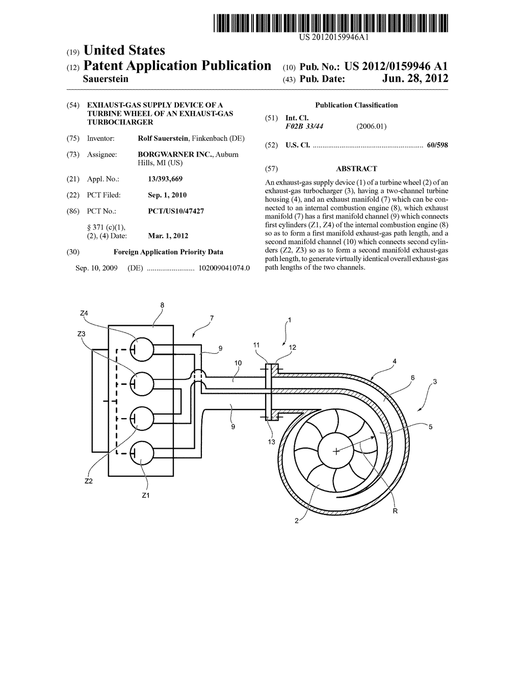 EXHAUST-GAS SUPPLY DEVICE OF A TURBINE WHEEL OF AN EXHAUST-GAS     TURBOCHARGER - diagram, schematic, and image 01