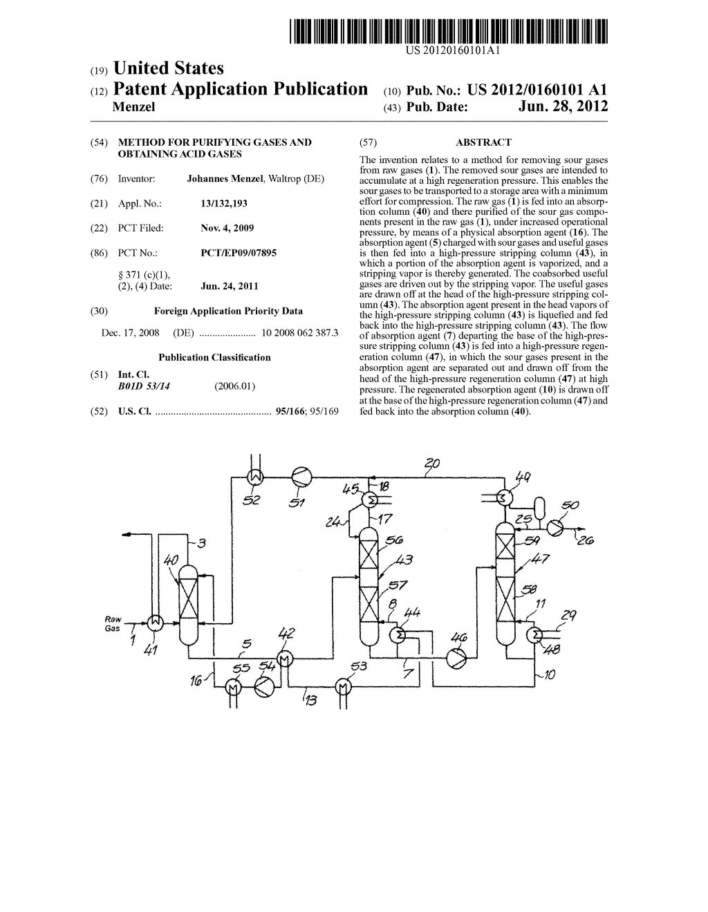 METHOD FOR PURIFYING GASES AND OBTAINING ACID GASES - diagram, schematic, and image 01