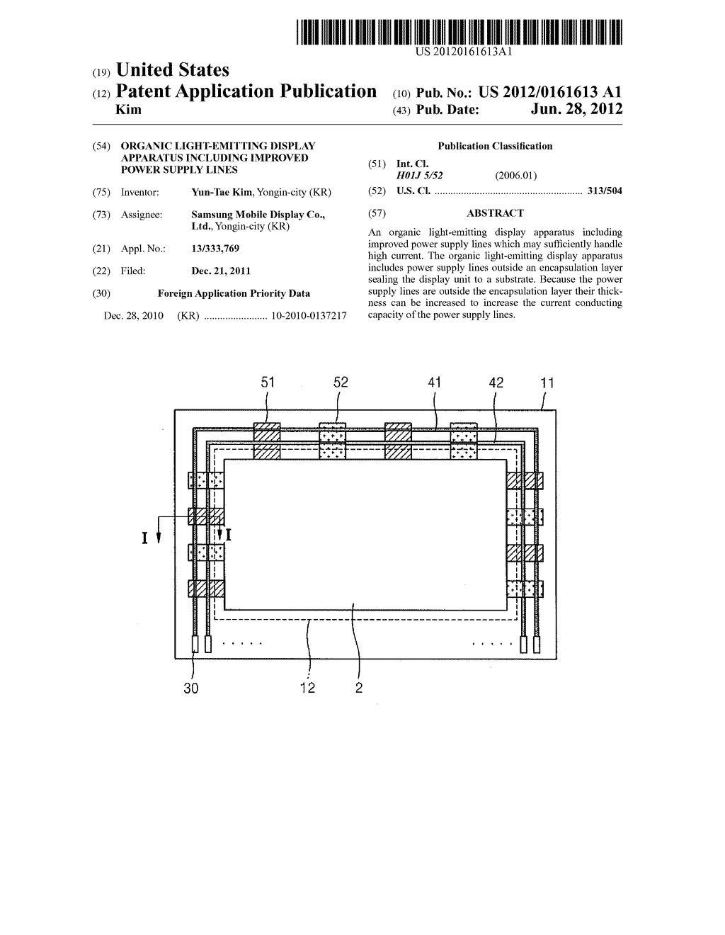 ORGANIC LIGHT-EMITTING DISPLAY APPARATUS INCLUDING IMPROVED POWER SUPPLY     LINES - diagram, schematic, and image 01