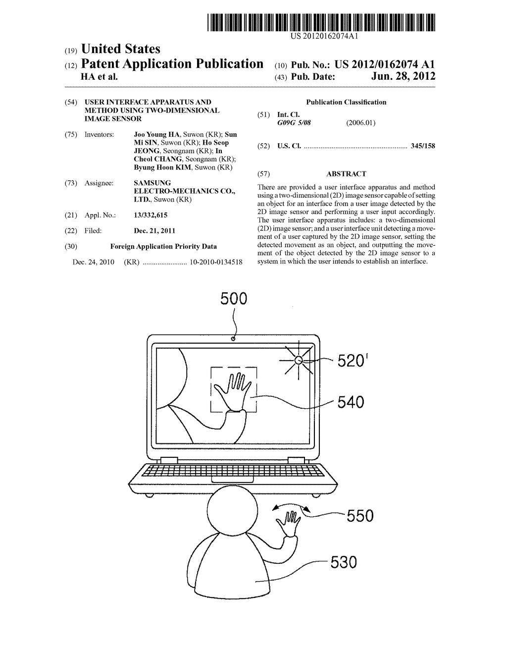 USER INTERFACE APPARATUS AND METHOD USING TWO-DIMENSIONAL IMAGE SENSOR - diagram, schematic, and image 01