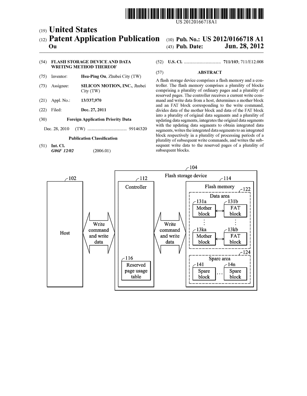 Flash Storage Device and Data Writing Method Thereof - diagram, schematic, and image 01