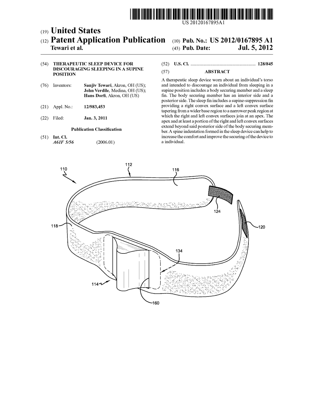 THERAPEUTIC SLEEP DEVICE FOR DISCOURAGING SLEEPING IN A SUPINE POSITION - diagram, schematic, and image 01