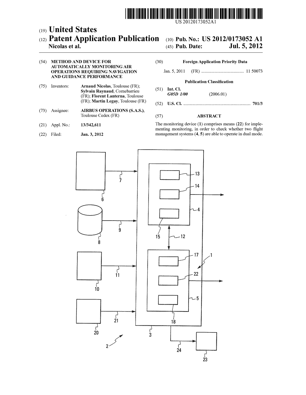 Method And Device For Automatically Monitoring Air Operations Requiring     Navigation And Guidance Performance - diagram, schematic, and image 01