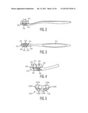 ORAL CARE IMPLEMENT HAVING FLEXIBLY SUPPORTED CLEANING ELEMENTS EXTENDING     IN OPPOSITE DIRECTIONS diagram and image