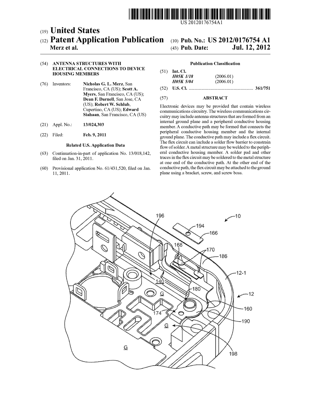 ANTENNA STRUCTURES WITH ELECTRICAL CONNECTIONS TO DEVICE HOUSING MEMBERS - diagram, schematic, and image 01