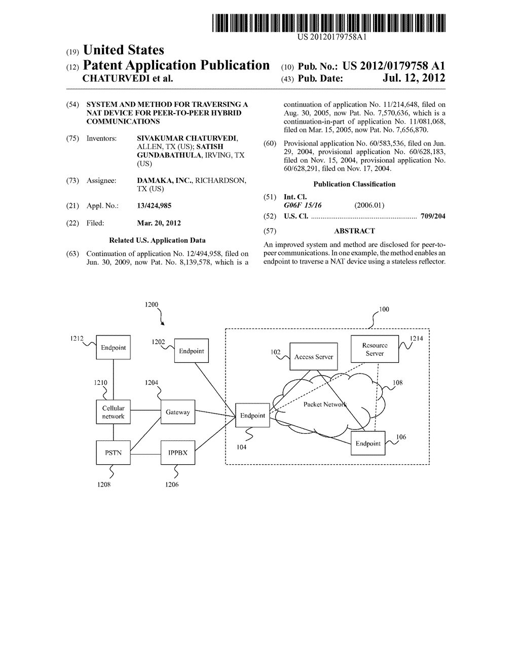 SYSTEM AND METHOD FOR TRAVERSING A NAT DEVICE FOR PEER-TO-PEER HYBRID     COMMUNICATIONS - diagram, schematic, and image 01