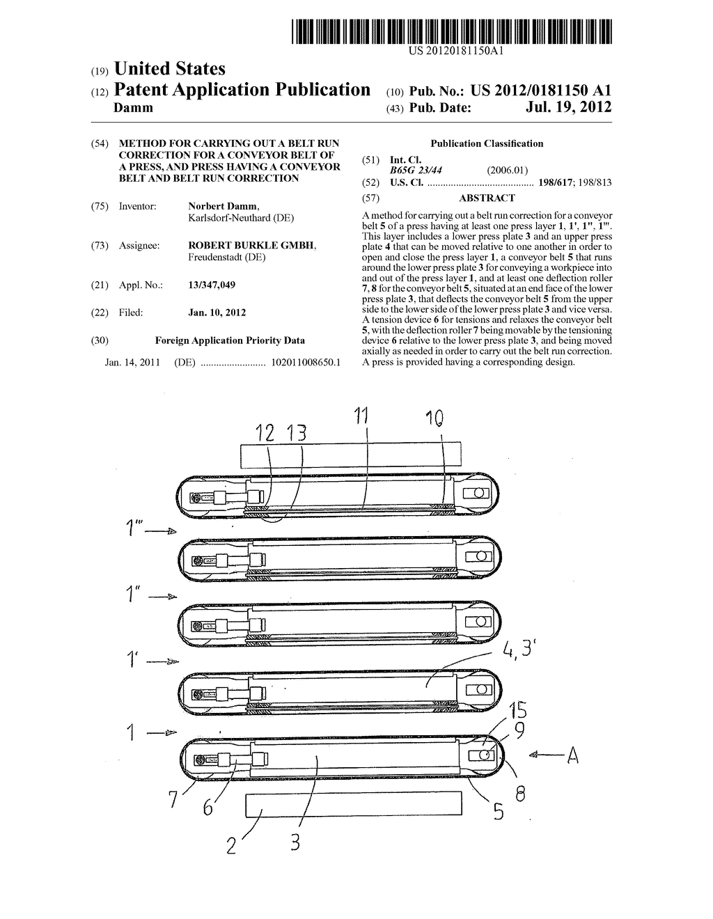 METHOD FOR CARRYING OUT A BELT RUN CORRECTION FOR A CONVEYOR BELT OF A     PRESS, AND PRESS HAVING A CONVEYOR BELT AND BELT RUN CORRECTION - diagram, schematic, and image 01
