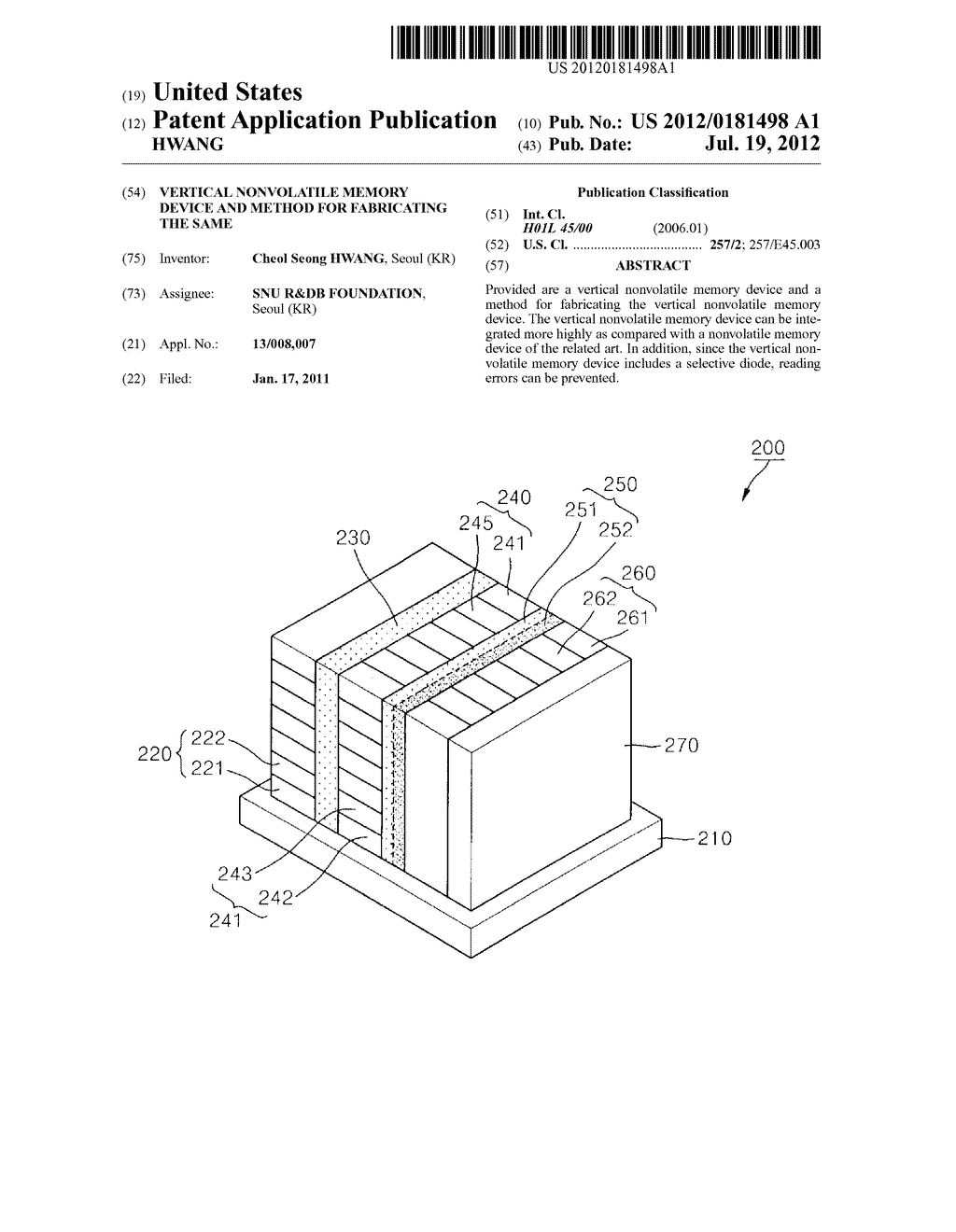 VERTICAL NONVOLATILE MEMORY DEVICE AND METHOD FOR FABRICATING THE SAME - diagram, schematic, and image 01