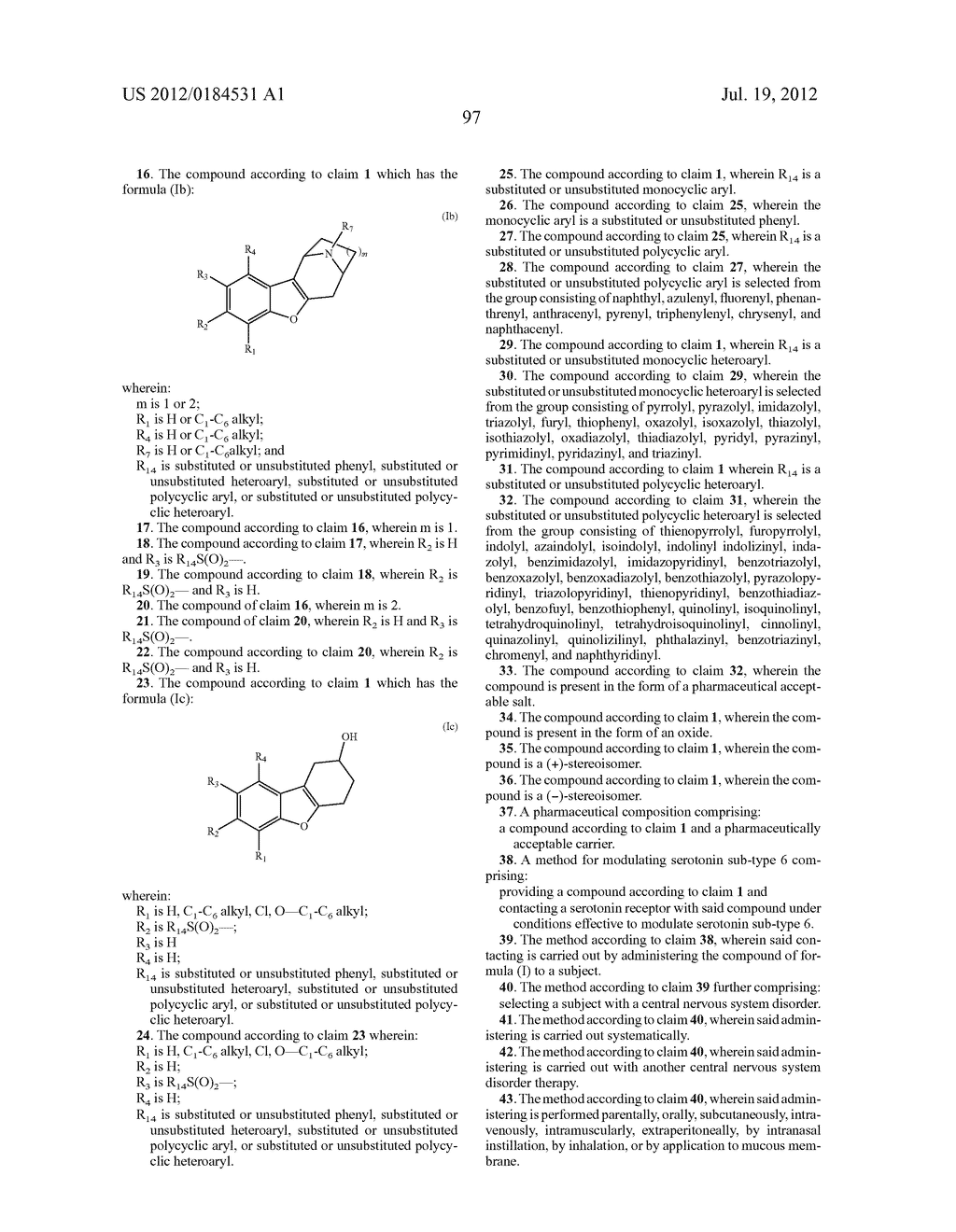 BENZOFURO[3,2-c] PYRIDINES AND RELATED ANALOGS AS SEROTONIN SUB-TYPE 6     (5-HT6) MODULATORS FOR THE TREATMENT OF OBESITY, METABOLIC SYNDROME,     COGNITION AND SCHIZOPHRENIA - diagram, schematic, and image 98