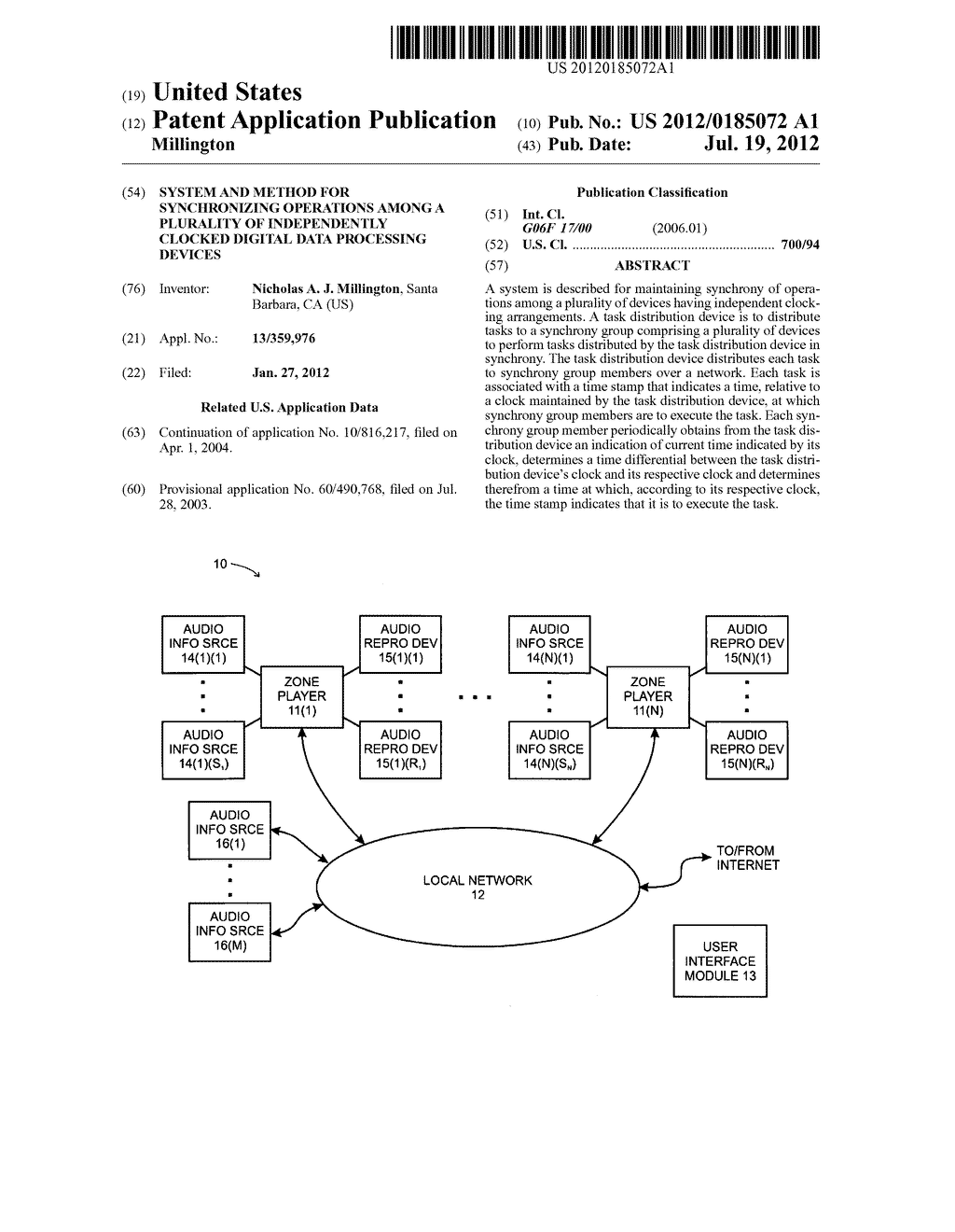 SYSTEM AND METHOD FOR SYNCHRONIZING OPERATIONS AMONG A PLURALITY OF     INDEPENDENTLY CLOCKED DIGITAL DATA PROCESSING DEVICES - diagram, schematic, and image 01