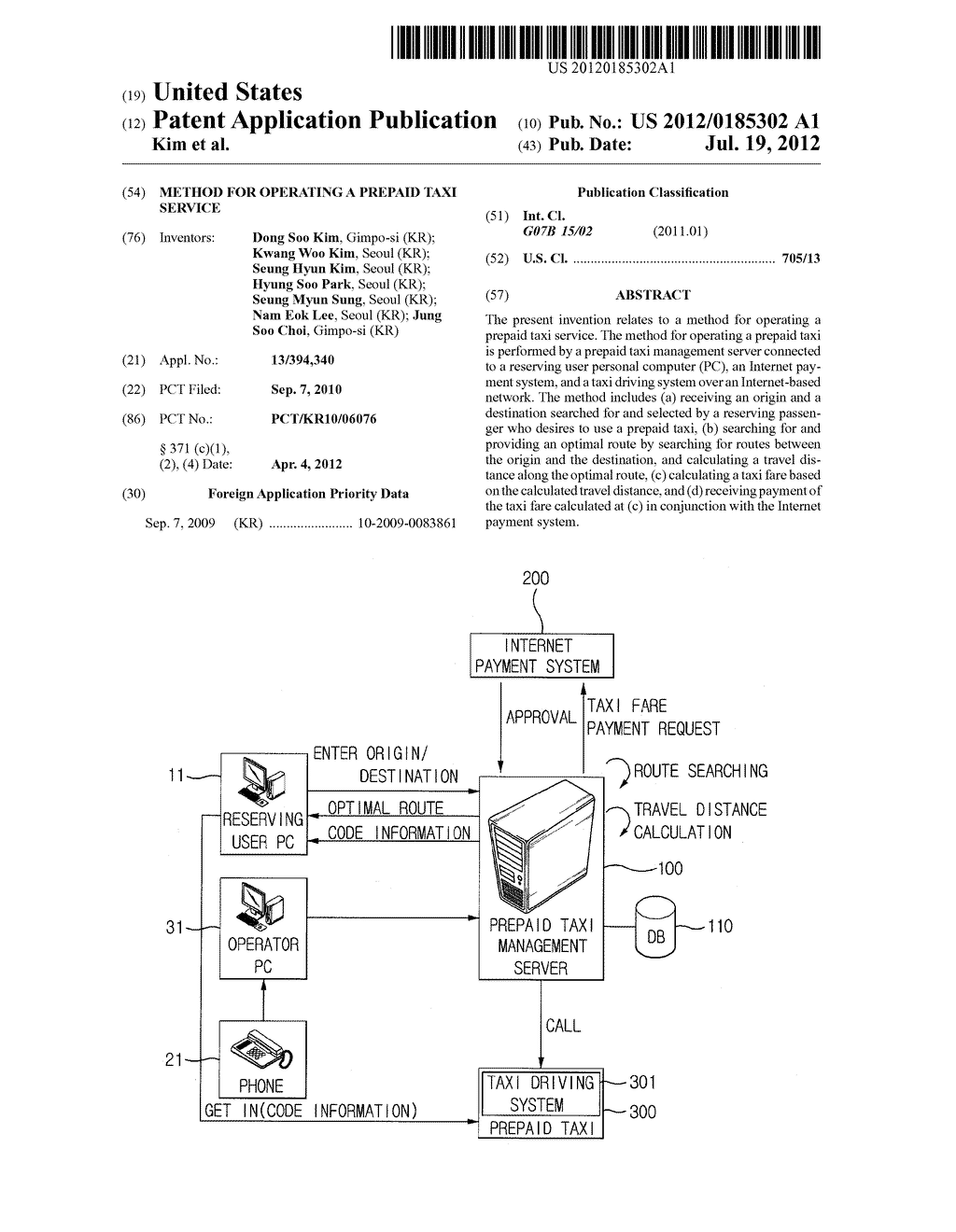 METHOD FOR OPERATING A PREPAID TAXI SERVICE - diagram, schematic, and image 01