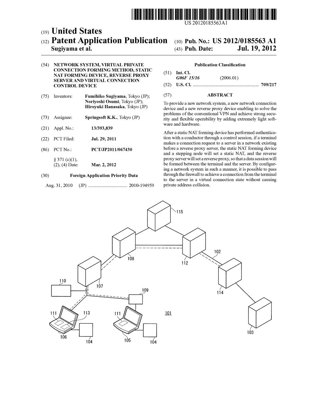 NETWORK SYSTEM, VIRTUAL PRIVATE CONNECTION FORMING METHOD, STATIC NAT     FORMING DEVICE, REVERSE PROXY SERVER AND VIRTUAL CONNECTION CONTROL     DEVICE - diagram, schematic, and image 01