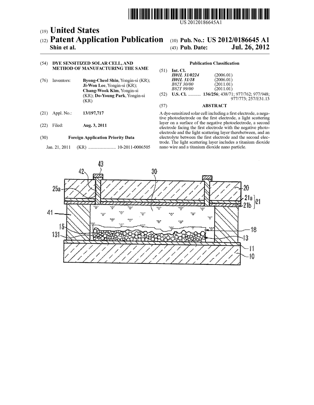 DYE SENSITIZED SOLAR CELL, AND METHOD OF MANUFACTURING THE SAME - diagram, schematic, and image 01