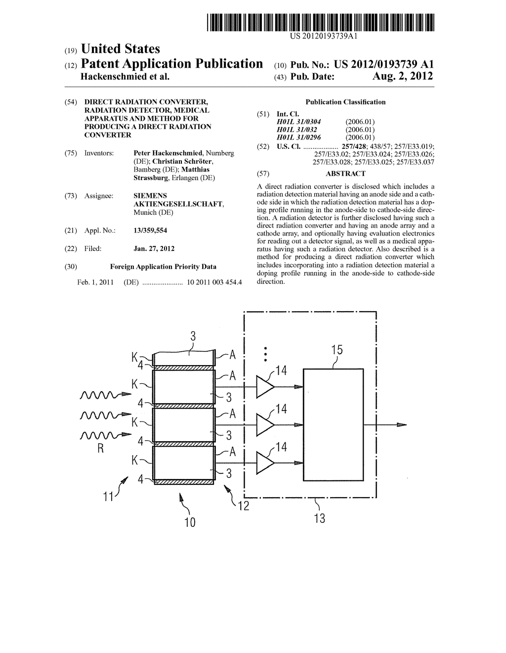 Direct Radiation Converter, Radiation Detector, Medical Apparatus And     Method For Producing A Direct Radiation Converter - diagram, schematic, and image 01