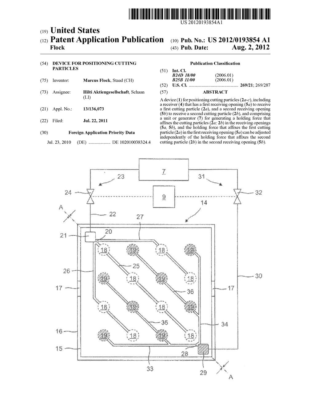 Device for positioning cutting particles - diagram, schematic, and image 01