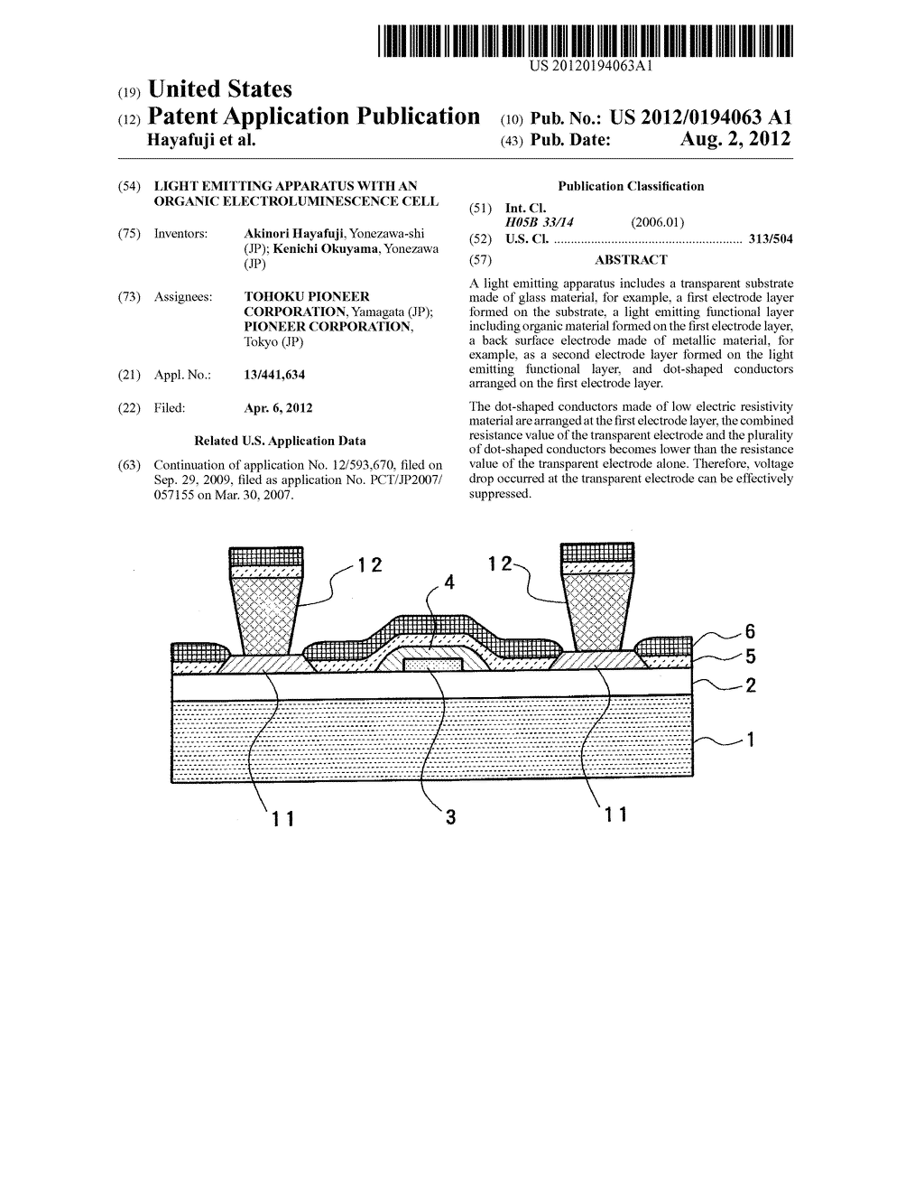 LIGHT EMITTING APPARATUS WITH AN ORGANIC ELECTROLUMINESCENCE CELL - diagram, schematic, and image 01