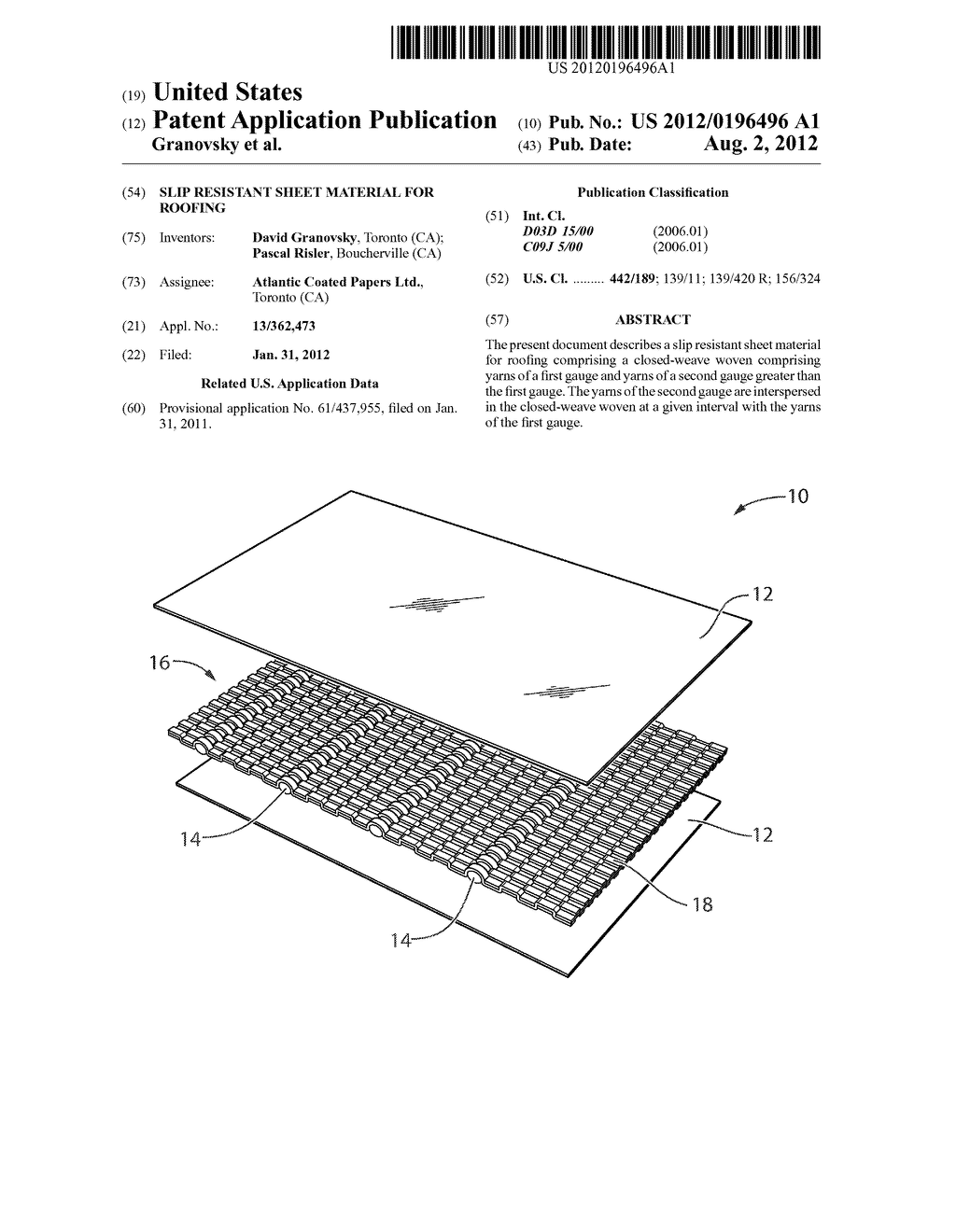 SLIP RESISTANT SHEET MATERIAL FOR ROOFING - diagram, schematic, and image 01