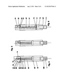 DISPOSABLE INJECTOR COMPRISING AT LEAST ONE DRAW HOOK AND A SLIDING     WEDGE-TYPE GEAR FOR UNLOCKING A LOCKING ELEMENT diagram and image