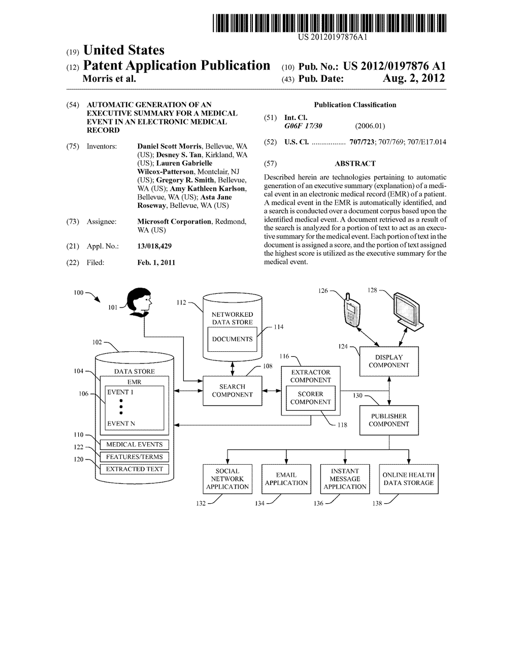 AUTOMATIC GENERATION OF AN EXECUTIVE SUMMARY FOR A MEDICAL EVENT IN AN     ELECTRONIC MEDICAL RECORD - diagram, schematic, and image 01