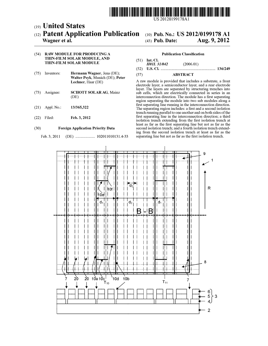 RAW MODULE FOR PRODUCING A THIN-FILM SOLAR MODULE, AND THIN-FILM SOLAR     MODULE - diagram, schematic, and image 01