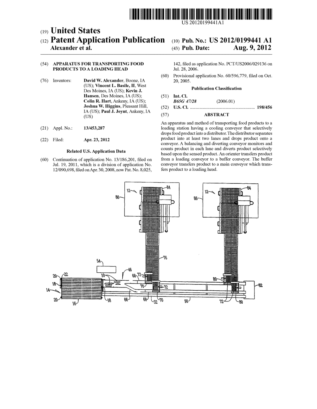 APPARATUS FOR TRANSPORTING FOOD PRODUCTS TO A LOADING HEAD - diagram, schematic, and image 01