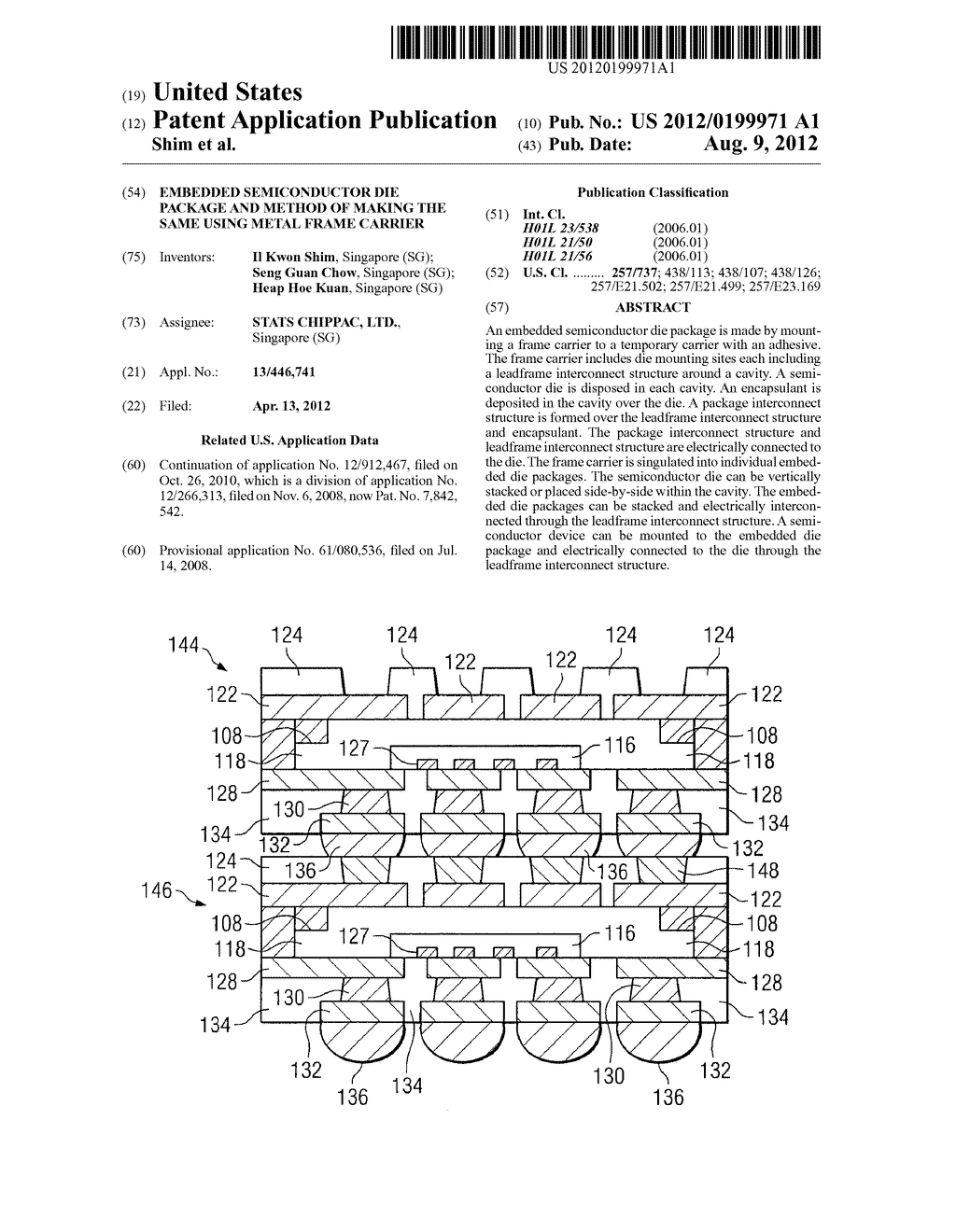 Embedded Semiconductor Die Package and Method of Making the Same Using     Metal Frame Carrier - diagram, schematic, and image 01