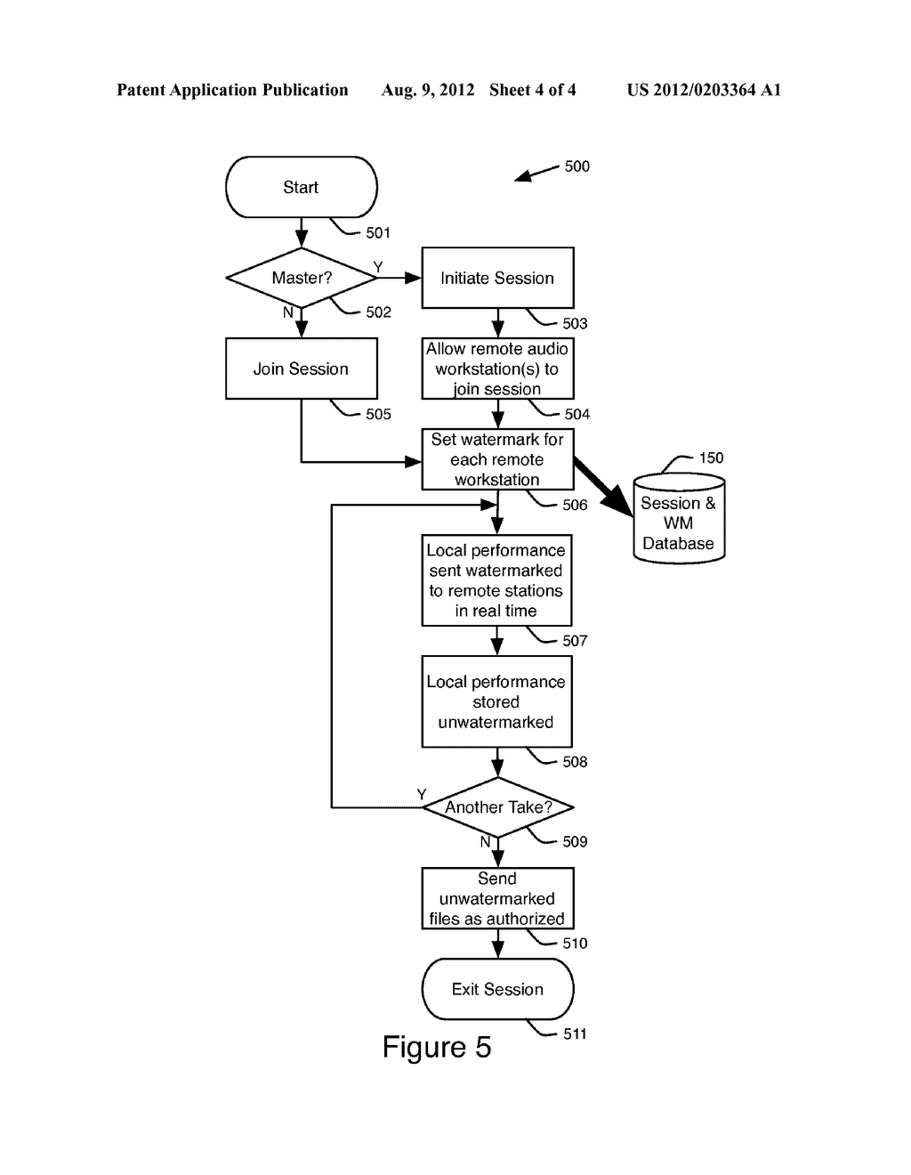 METHOD AND APPARATUS FOR SECURE REMOTE REAL TIME COLLABORATIVE ACOUSTIC     PERFORMANCE RECORDINGS - diagram, schematic, and image 05