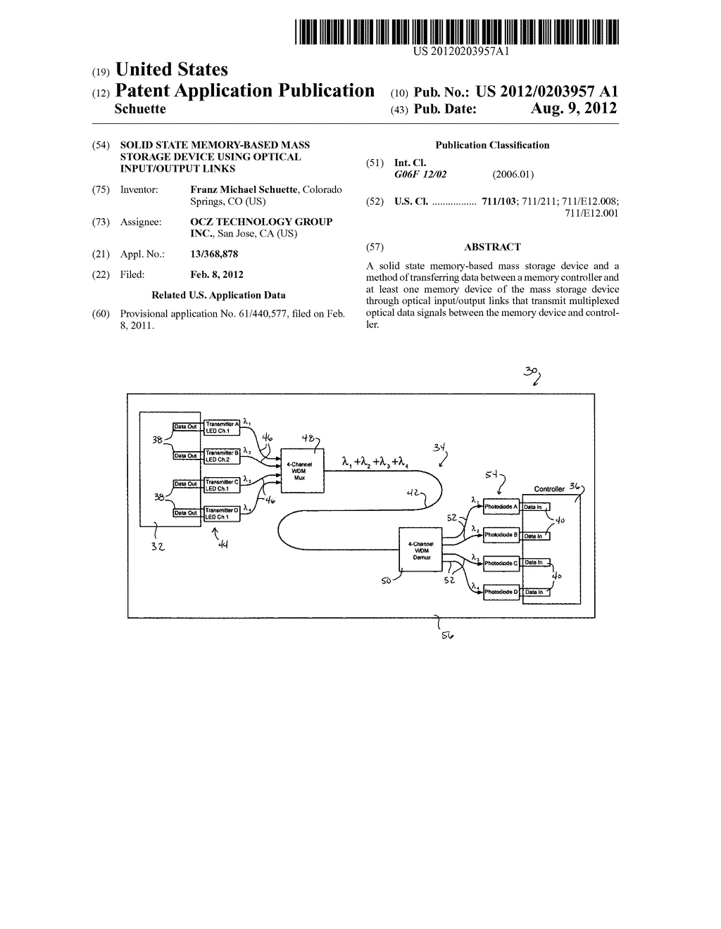 SOLID STATE MEMORY-BASED MASS STORAGE DEVICE USING OPTICAL INPUT/OUTPUT     LINKS - diagram, schematic, and image 01