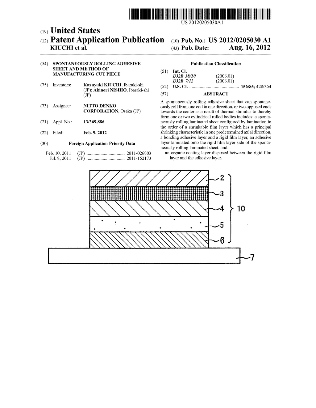SPONTANEOUSLY ROLLING ADHESIVE SHEET AND METHOD OF MANUFACTURING CUT PIECE - diagram, schematic, and image 01