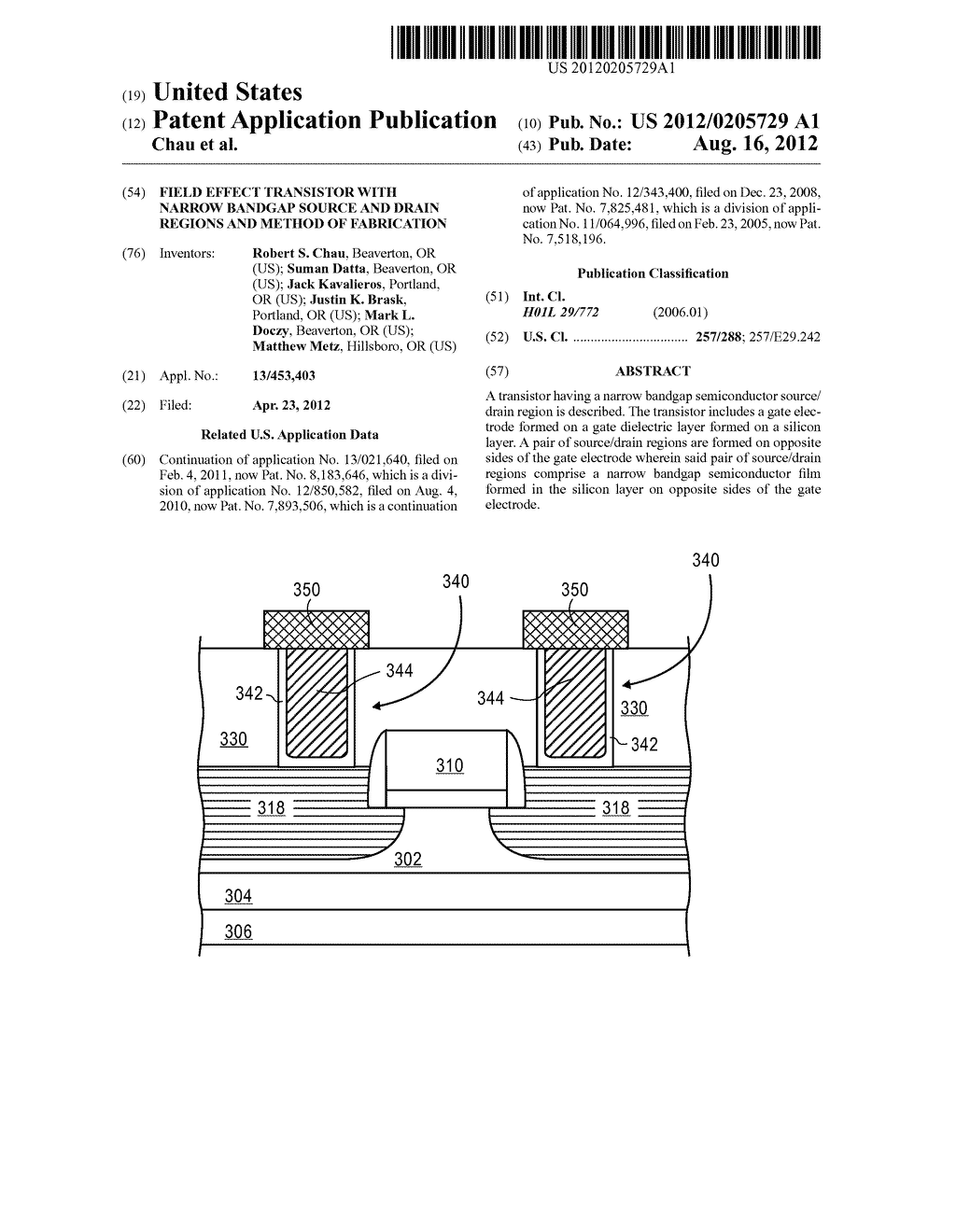 FIELD EFFECT TRANSISTOR WITH NARROW BANDGAP SOURCE AND DRAIN REGIONS AND     METHOD OF FABRICATION - diagram, schematic, and image 01