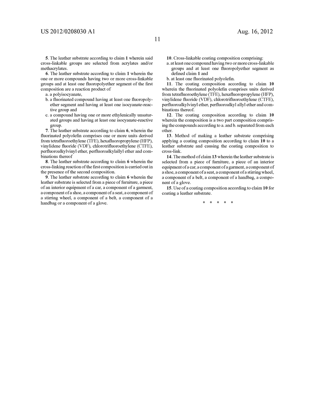 SOIL AND STAIN RESISTANT COATING COMPOSITION FOR FINISHED LEATHER     SUBSTRATES - diagram, schematic, and image 12