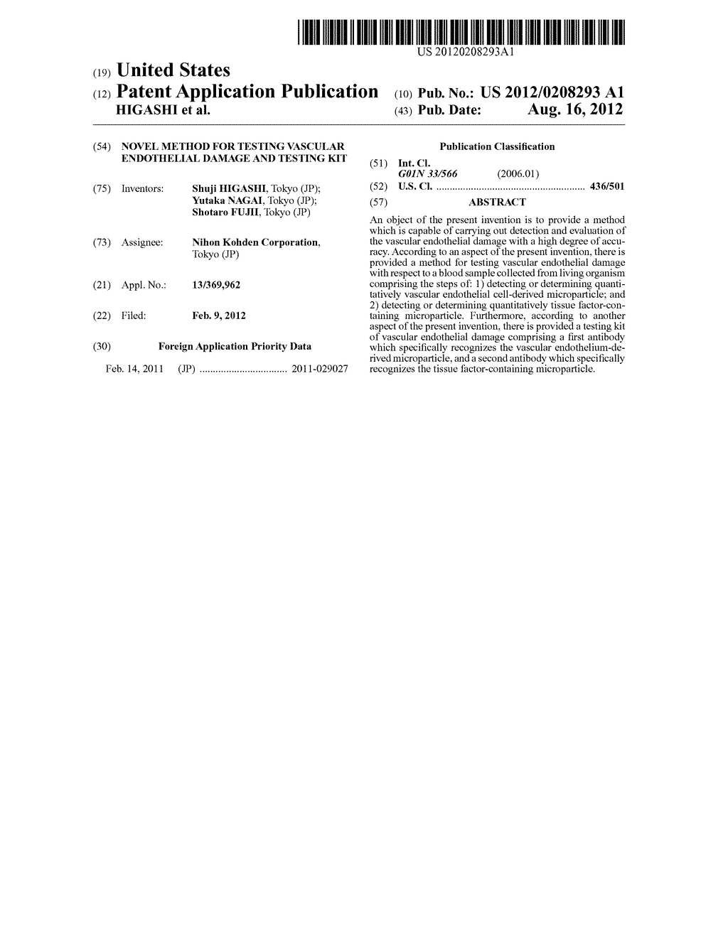 NOVEL METHOD FOR TESTING VASCULAR ENDOTHELIAL DAMAGE AND TESTING KIT - diagram, schematic, and image 01