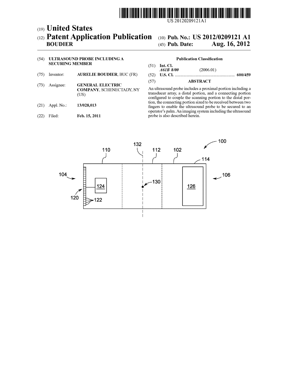 ULTRASOUND PROBE INCLUDING A SECURING MEMBER - diagram, schematic, and image 01