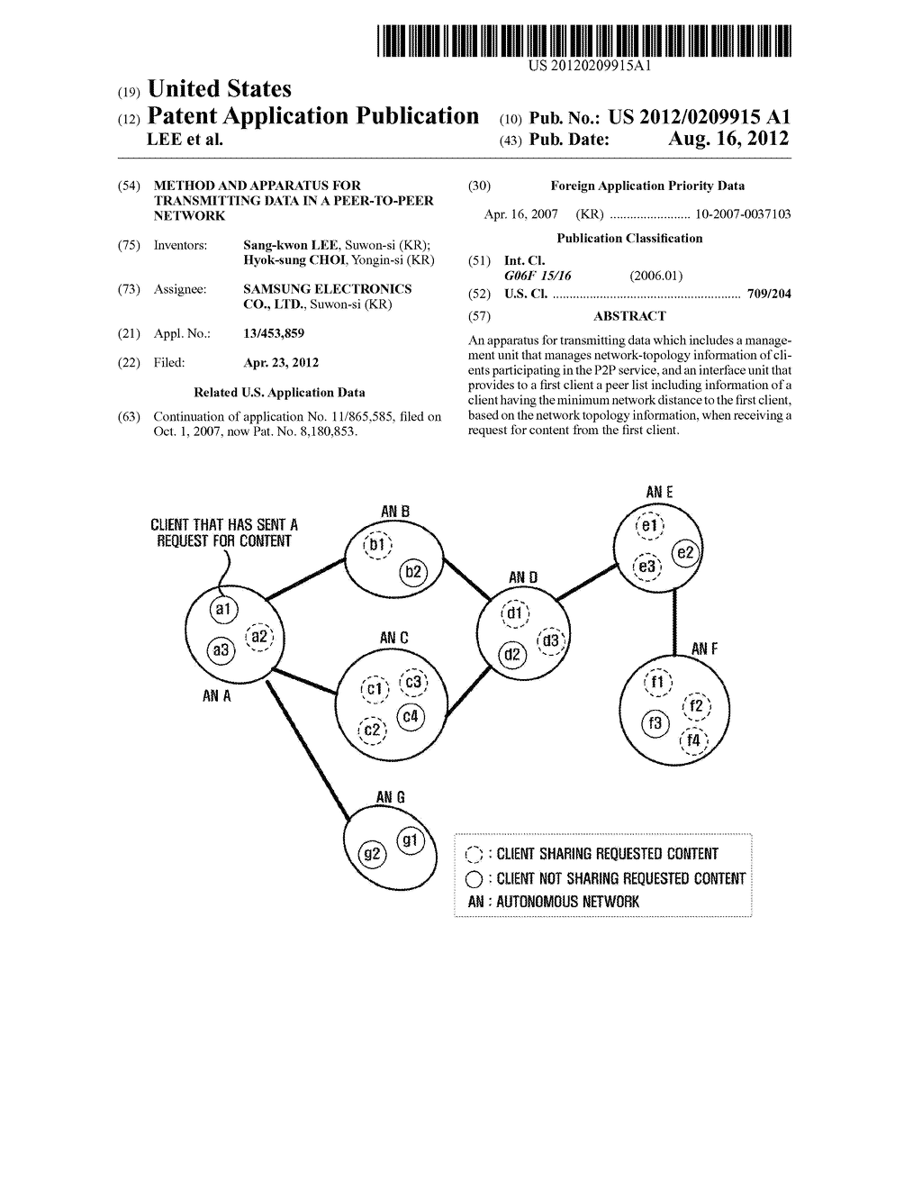 METHOD AND APPARATUS FOR TRANSMITTING DATA IN A PEER-TO-PEER NETWORK - diagram, schematic, and image 01