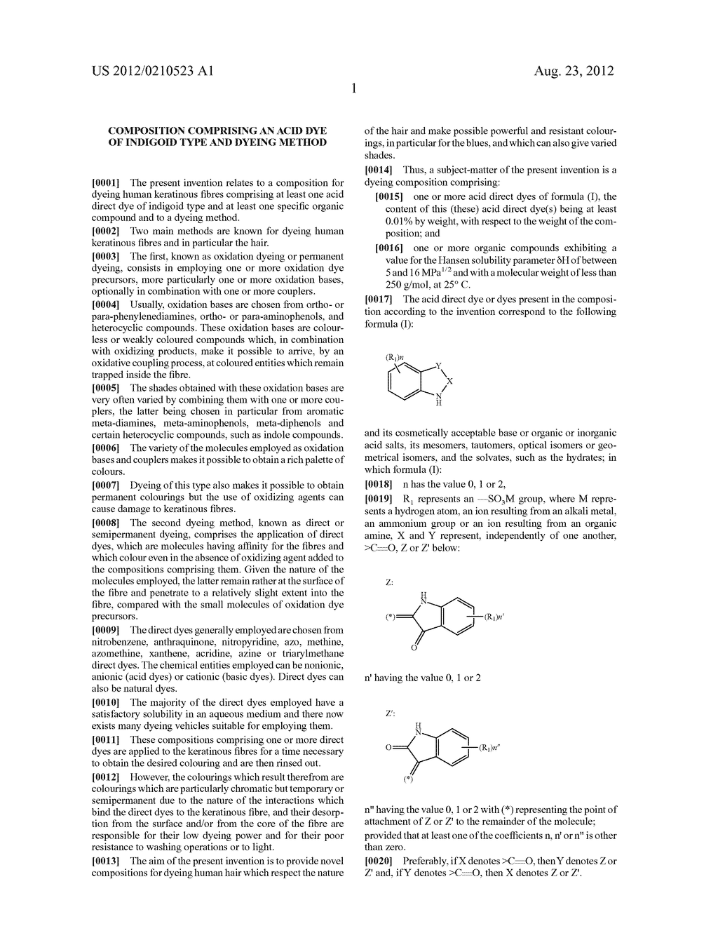 COMPOSITION COMPRISING AN ACID DYE OF INDIGOID TYPE AND DYEING METHOD - diagram, schematic, and image 02