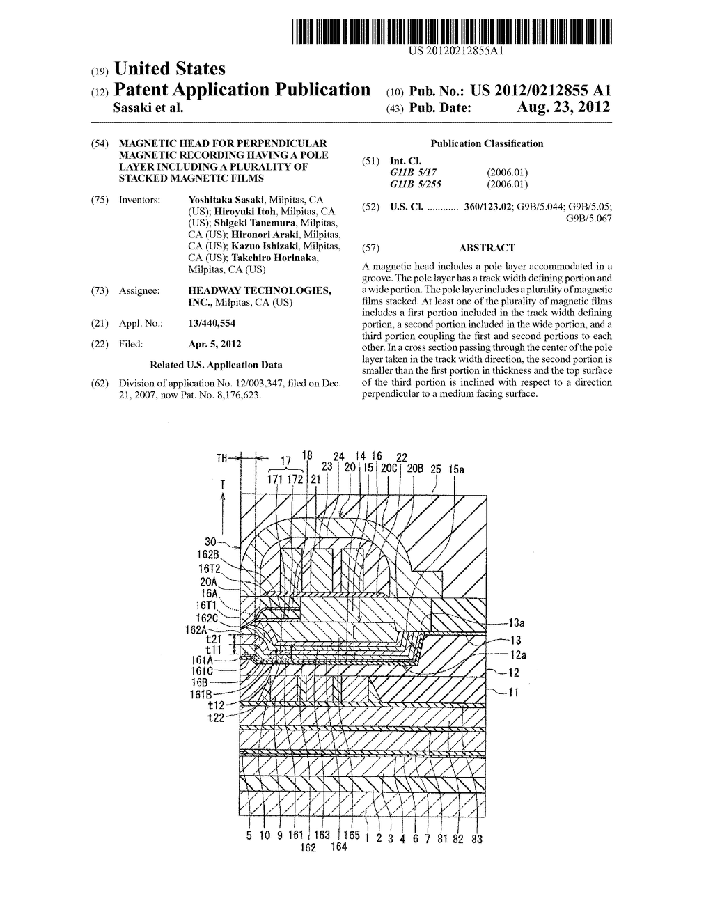 MAGNETIC HEAD FOR PERPENDICULAR MAGNETIC RECORDING HAVING A POLE LAYER     INCLUDING A PLURALITY OF STACKED MAGNETIC FILMS - diagram, schematic, and image 01