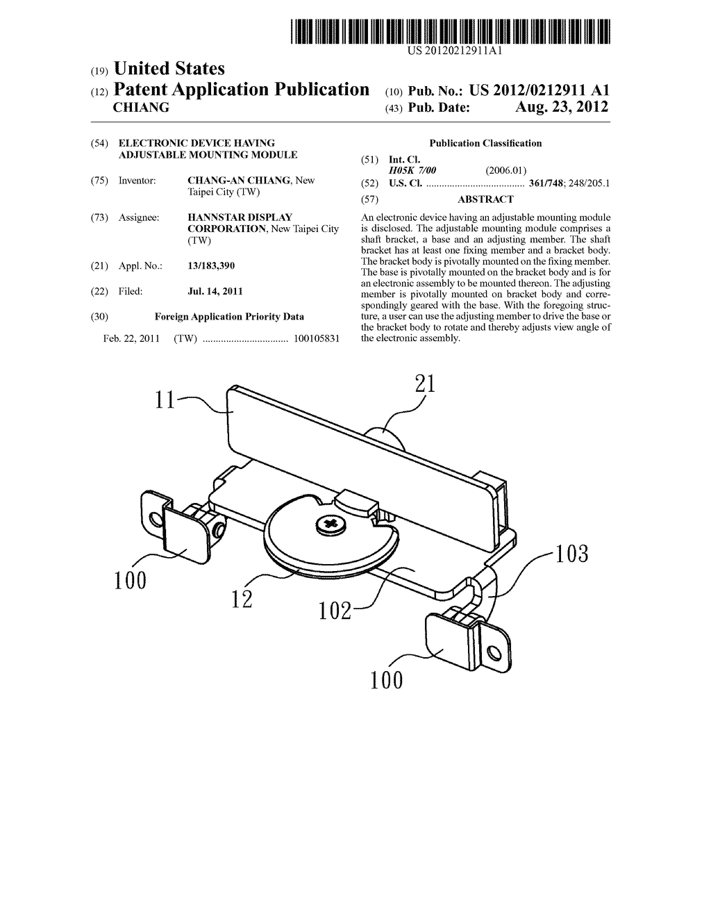 ELECTRONIC DEVICE HAVING ADJUSTABLE MOUNTING MODULE - diagram, schematic, and image 01