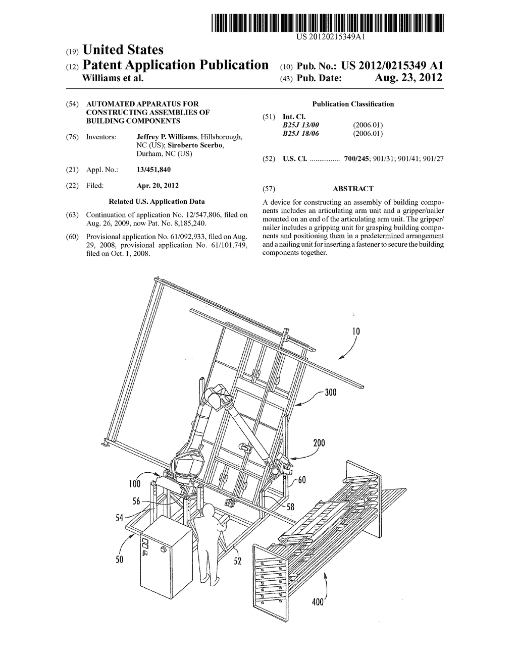 AUTOMATED APPARATUS FOR CONSTRUCTING ASSEMBLIES OF BUILDING COMPONENTS - diagram, schematic, and image 01