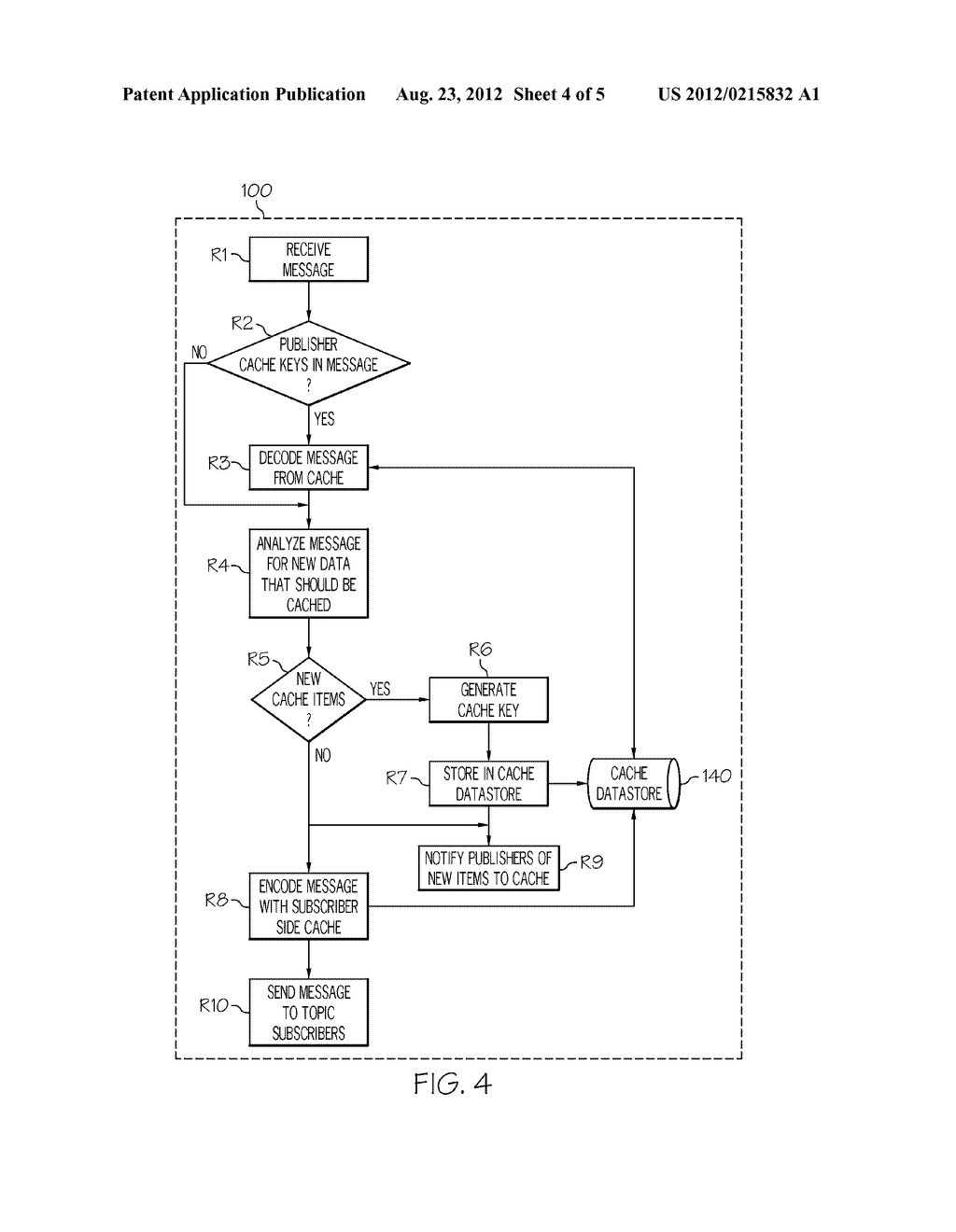 PUBLISHER-BASED MESSAGE DATA CASHING IN A PUBLISH-SUBSCRIPTION ENVIRONMENT - diagram, schematic, and image 05