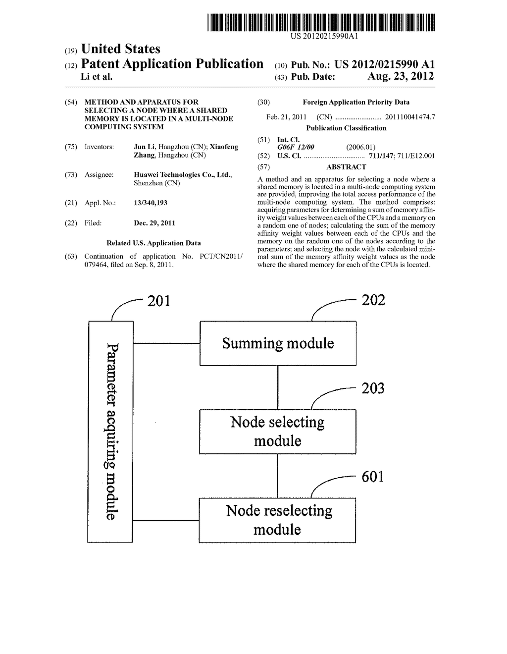 METHOD AND APPARATUS FOR SELECTING A NODE WHERE A SHARED MEMORY IS LOCATED     IN A MULTI-NODE COMPUTING SYSTEM - diagram, schematic, and image 01