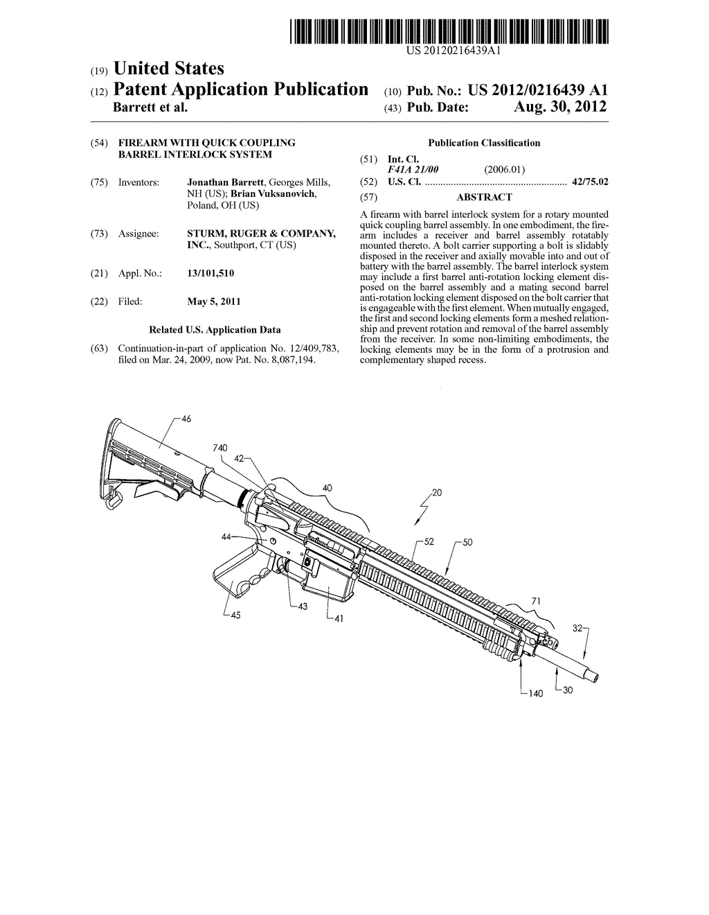 FIREARM WITH QUICK COUPLING BARREL INTERLOCK SYSTEM - diagram, schematic, and image 01