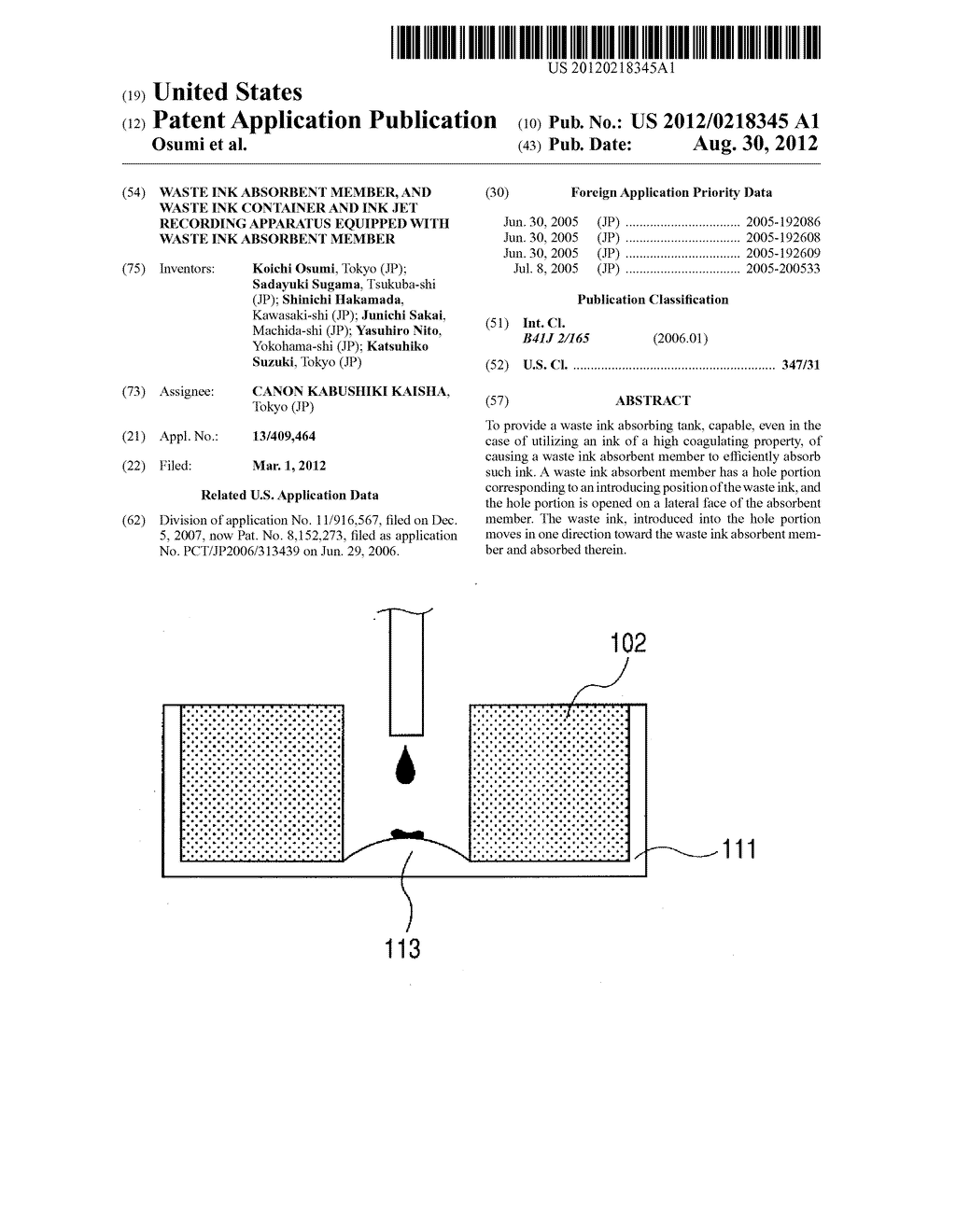 WASTE INK ABSORBENT MEMBER, AND WASTE INK CONTAINER AND INK JET RECORDING     APPARATUS EQUIPPED WITH WASTE INK ABSORBENT MEMBER - diagram, schematic, and image 01