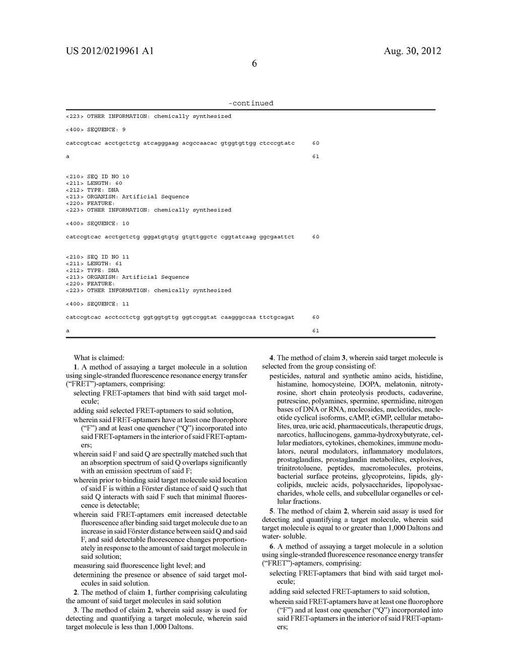 Methods of running assays using intrachain fluorophore-quencher     FRET-aptamers - diagram, schematic, and image 14